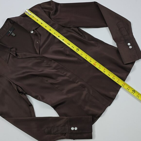 F Carriere Women's Silk Blend Espresso Brown Long Sleeves Button Down Blouse XS - Picture 13 of 16